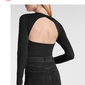 NWOT Express Body Contour Mock Neck Cutout Back Thong Bodysuit Black Small